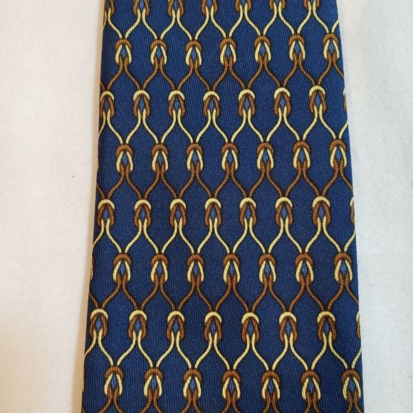 Hermes 100% Authentic Silk Tie  Geometrical Patterns Knots Navy Blue - Picture 7 of 12